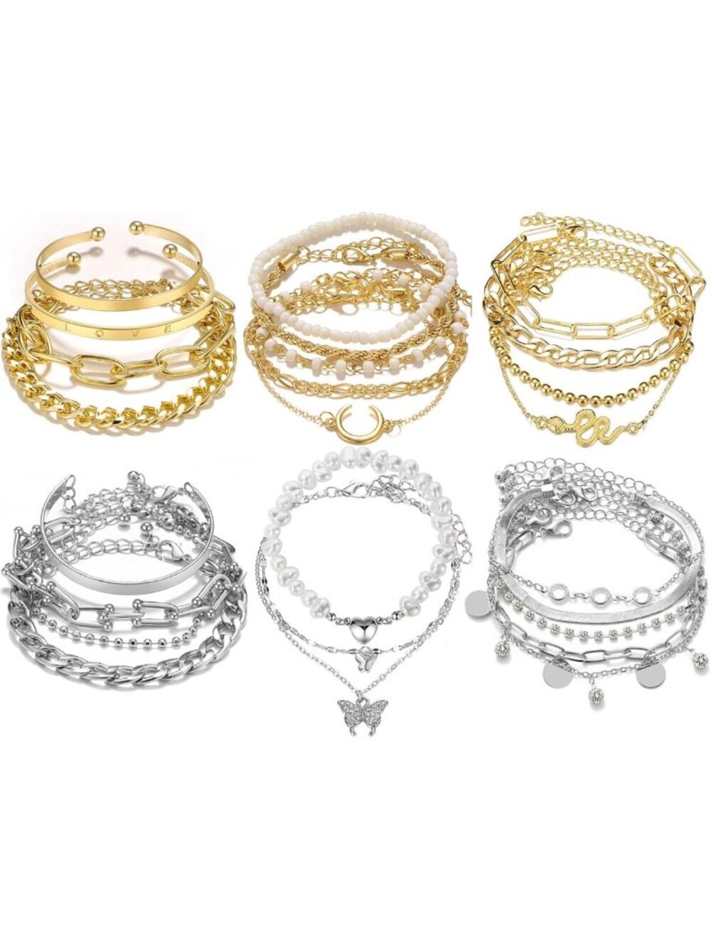 Boho Gold Bracelet Set for Women - 18-25 PCS Stackable Chunky Bangles & Cuffs